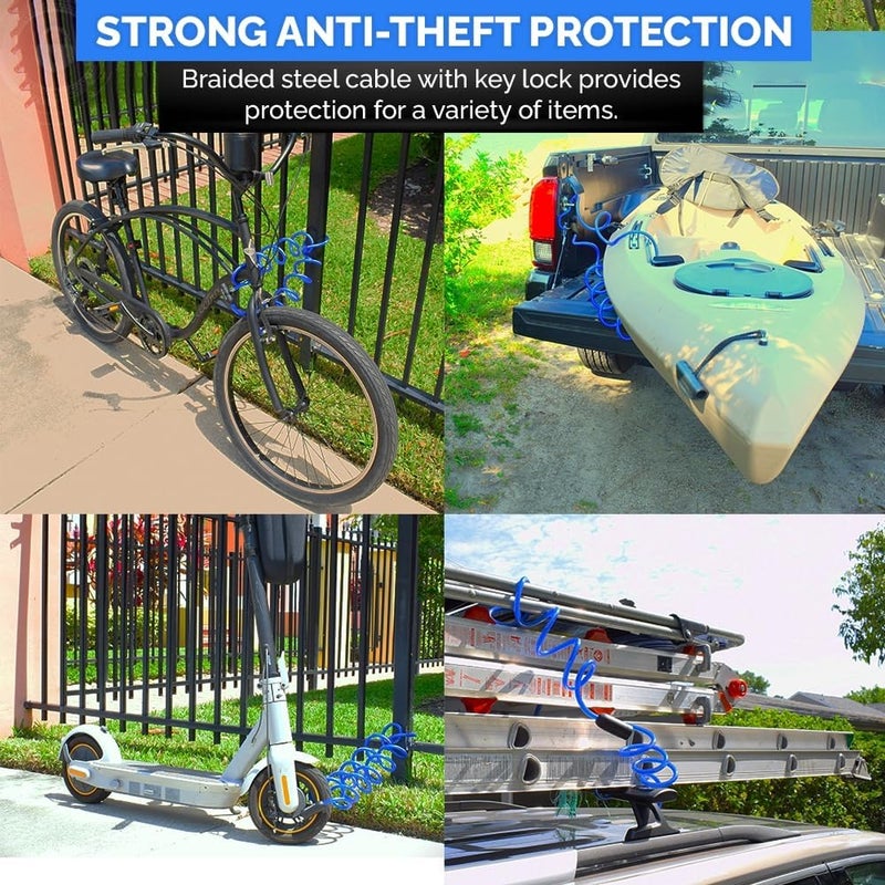 DocksLocks Coiled Security Cable with Key Lock (5’, 10’, 15’, 20’ or 25’ Lengths), Weatherproof Multi-Purpose Anti-Theft Protection for Kayaks, Bikes, Paddleboards, Scooters, Equipment and More 15ft - Image 2